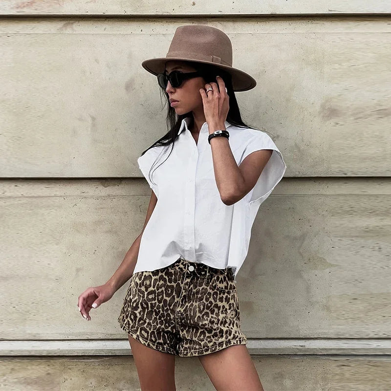 Leopard Print Shorts Women Denim Short Pants - MERGE.DAY.1.FREESTYLE
