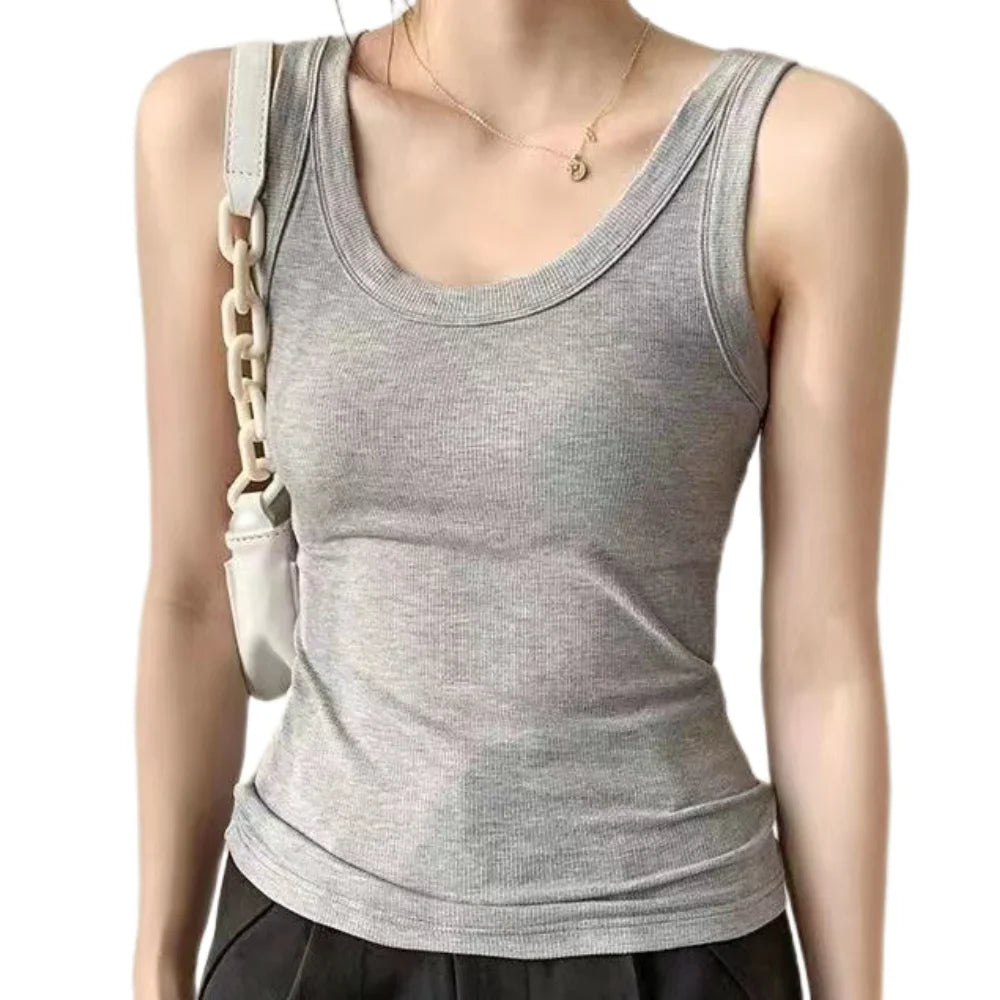 Women Ribbed Tank Top Solid Sleeveless Round Neck Top - MERGE.DAY.1.FREESTYLE