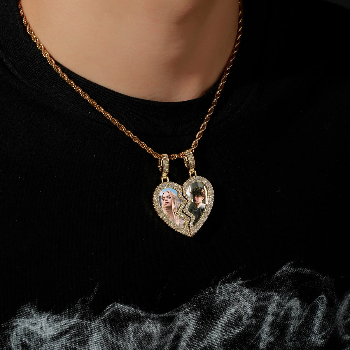 Broken Heart Photo Magnetic Frame Pendant 2 Pictures Hiphop Jewelry - MERGE.DAY.1.FREESTYLE