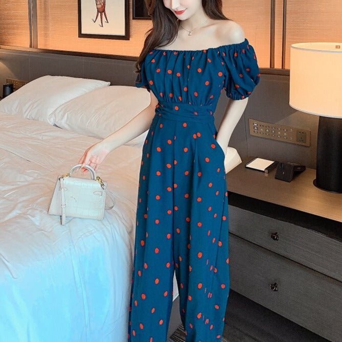 Jumpsuit Summer 2022 Long Overalls Wide Leg Pants for Women Polka Dot Rompers - MERGE.DAY.1.FREESTYLE