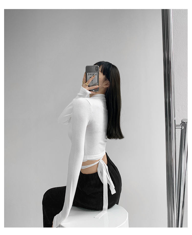 Waist Cross Bandage Polo Shirt Women Y2K Tops Fashion Fitness V-neck T-shirts Woman - MERGE.DAY.1.FREESTYLE