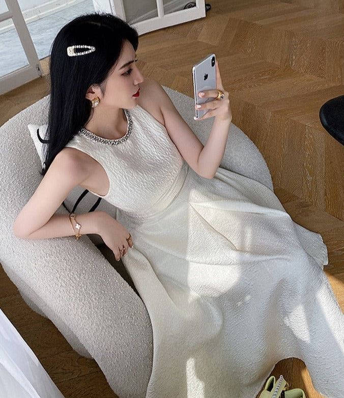 O-neck Sleeveless Party Dress Women Slim Waist Solid Female A-line Dress - MERGE.DAY.1.FREESTYLE