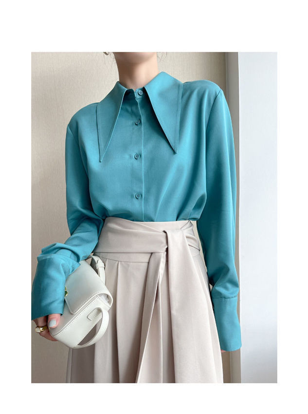 Big Pointed Collar White Blouses For Women Vintage Loose Long Sleeve Shirt - MERGE.DAY.1.FREESTYLE