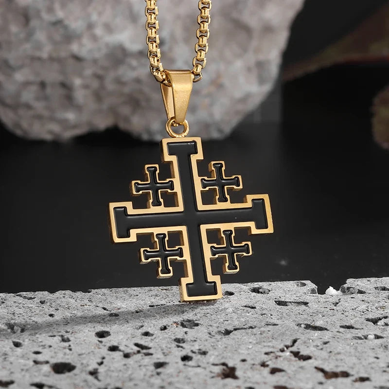 Jerusalem Stainless Steel Cross Necklace Templar Pendant for Men Vintage Christian Statement Jewelry - MERGE.DAY.1.FREESTYLE