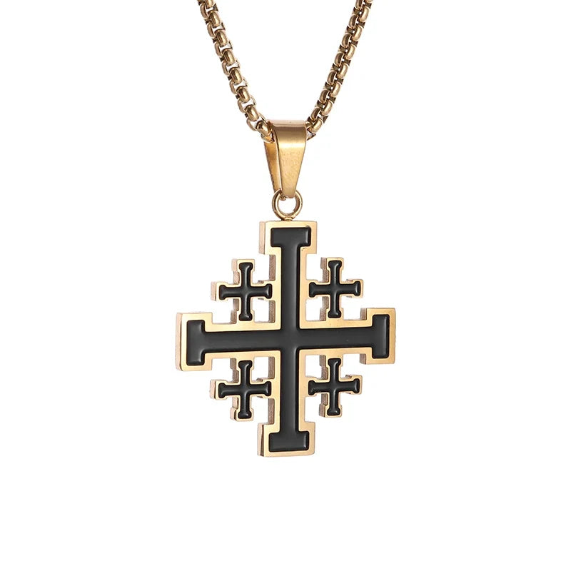 Jerusalem Stainless Steel Cross Necklace Templar Pendant for Men Vintage Christian Statement Jewelry - MERGE.DAY.1.FREESTYLE