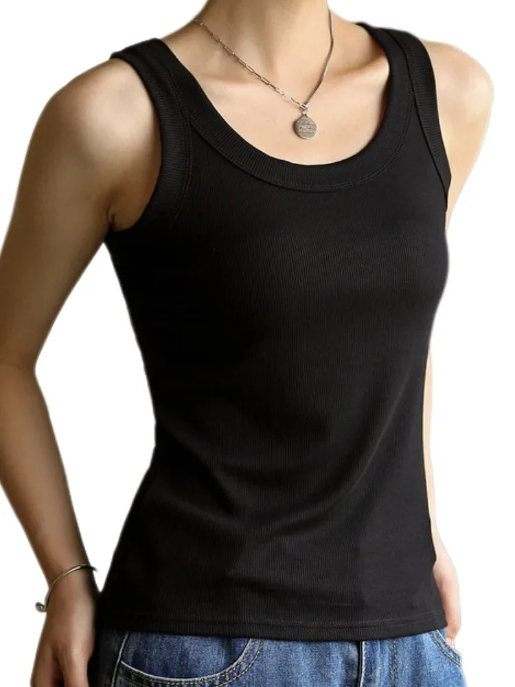 Women Ribbed Tank Top Solid Sleeveless Round Neck Top - MERGE.DAY.1.FREESTYLE