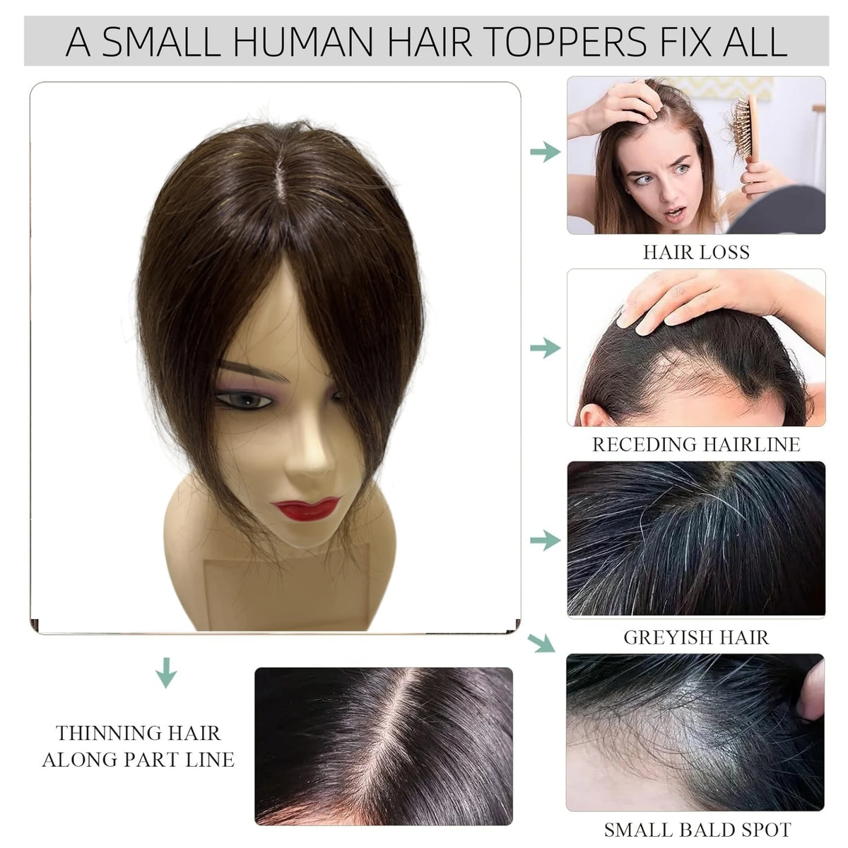 25cm Clip In Natural Human Hair Topper For Women Bangs Fringe Hair Pieces Middle Part Brazilian Hairpiece Add Hair Volume - MERGE.DAY.1.FREESTYLE