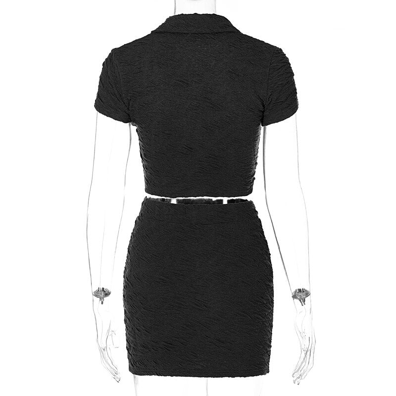 2 Piece Set Short Sleeve Crop Top Shirts Blouse Mini Skirt Suit - MERGE.DAY.1.FREESTYLE