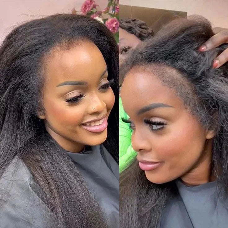 Yaki Straight Glueless Wig Human Hair Precut 7x5 13x6 HD Frontal Wigs Ready to Wear And Go Kinky Straight Lace Front Wig On Sale - MERGE.DAY.1.FREESTYLE