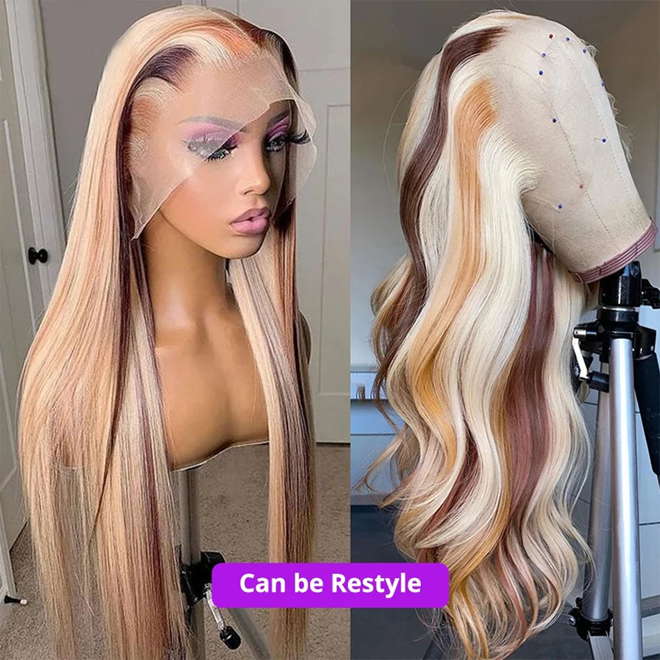 Ash Blonde Lace Front Human Hair Wig Remy Vietnamese 4/613 Highlight Wig Body Wave 13x4 Colored Wigs 613 HD Lace Frontal Wig - MERGE.DAY.1.FREESTYLE