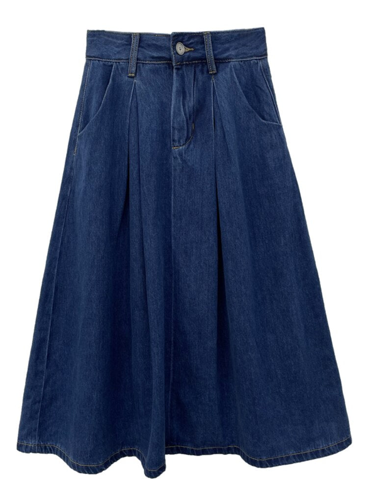 Denim Skirts Women Casual High Waist Lady Loose Vintage Dark Blue Skirts - MERGE.DAY.1.FREESTYLE