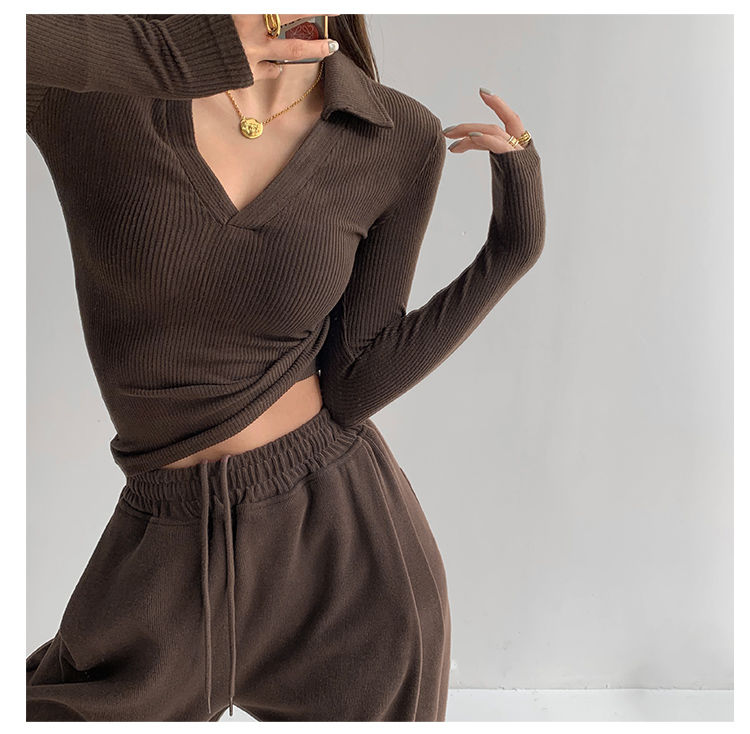 Sexy V-Neck Slim Fitness Women's T-Shirt Long Sleeve Polo Shirt Woman High Waist Cropped Tops - MERGE.DAY.1.FREESTYLE