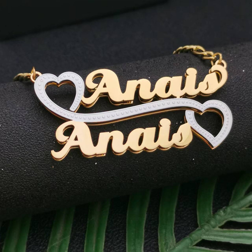 3D Double Plate Custom Nameplate Necklace Gold Plate Pendant Personalized Name Necklace - MERGE.DAY.1.FREESTYLE