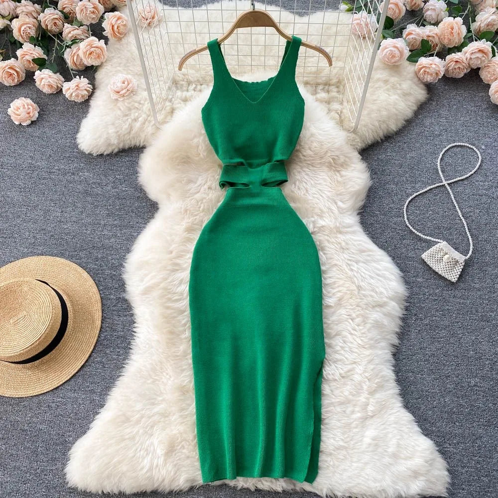 Dress Sexy Cut Out Waist Package Hips Split Bodycon Dress Vestidos Sundress - MERGE.DAY.1.FREESTYLE