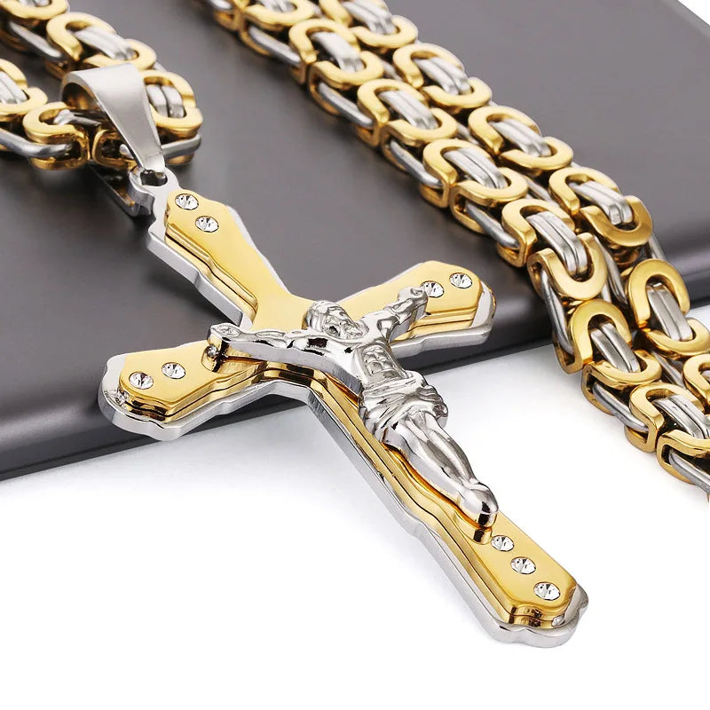 Crystal Jesus Christ Holy Crucifix Cross Pendant Necklace - MERGE.DAY.1.FREESTYLE