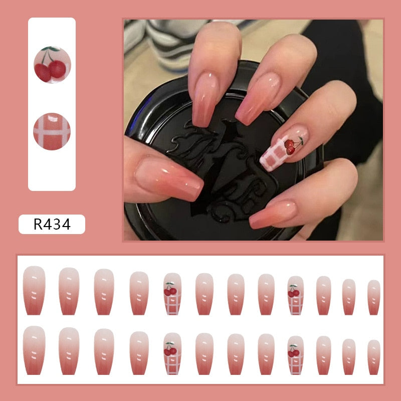 24Pcs/Box Charming Pink Flame Short Fake Nails press on Square Head Full Cover Detachable - MERGE.DAY.1.FREESTYLE