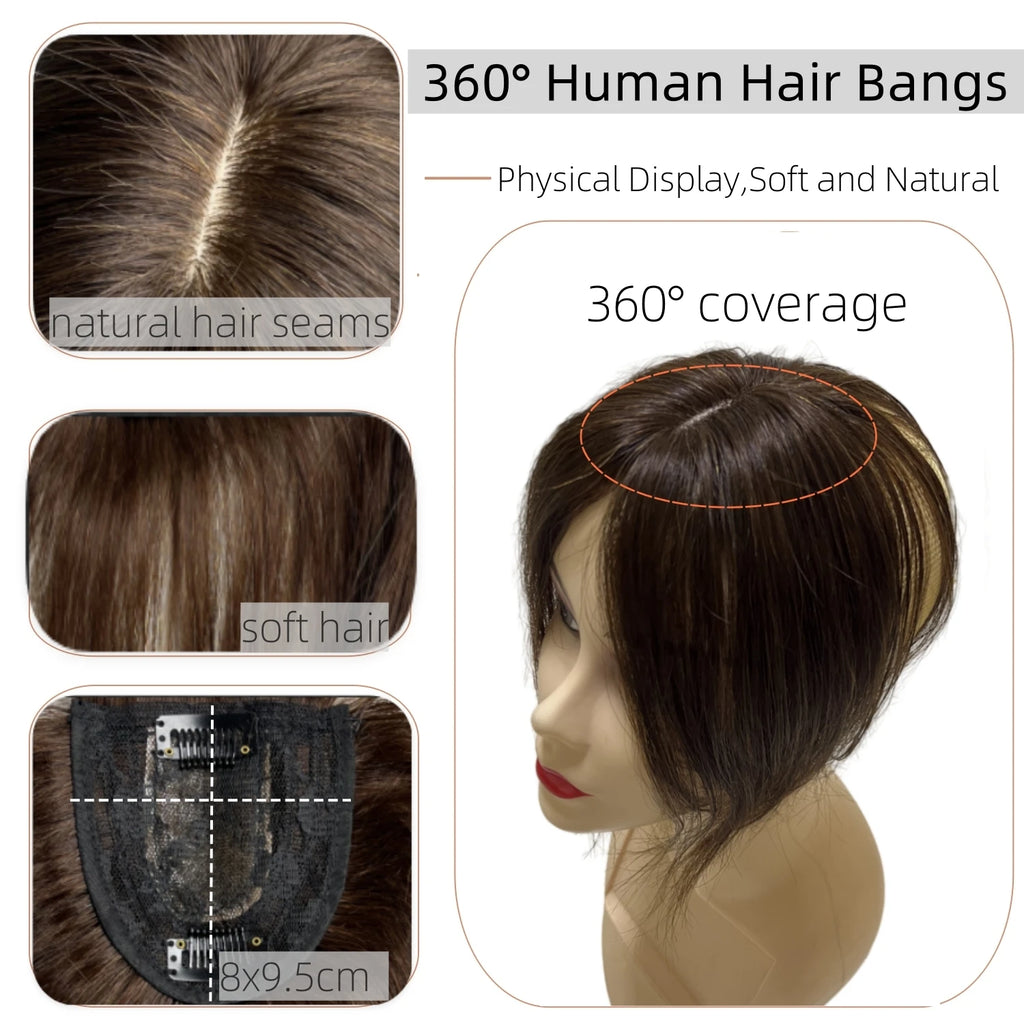 25cm Clip In Natural Human Hair Topper For Women Bangs Fringe Hair Pieces Middle Part Brazilian Hairpiece Add Hair Volume - MERGE.DAY.1.FREESTYLE