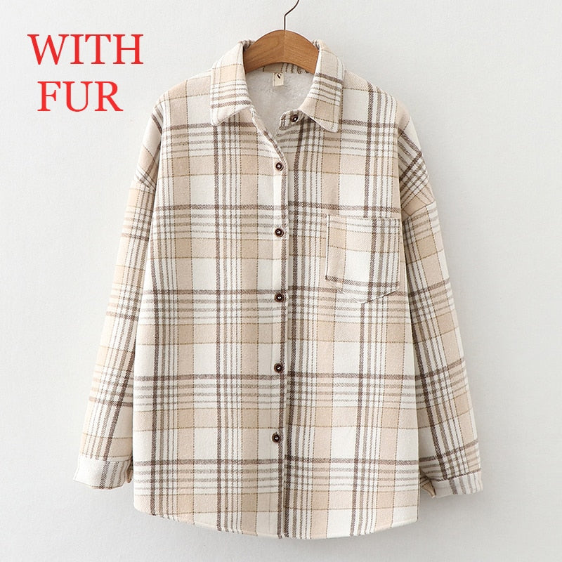 Velvet Thicken Plaid Shirts Blouses Autumn Winter Warm Shirts - MERGE.DAY.1.FREESTYLE