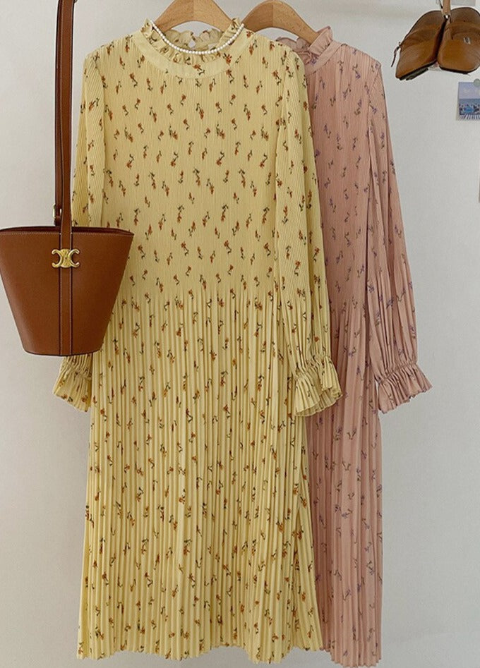 Spring Summer Flare Sleeve Loose Female Pleated Dress vestidos - MERGE.DAY.1.FREESTYLE
