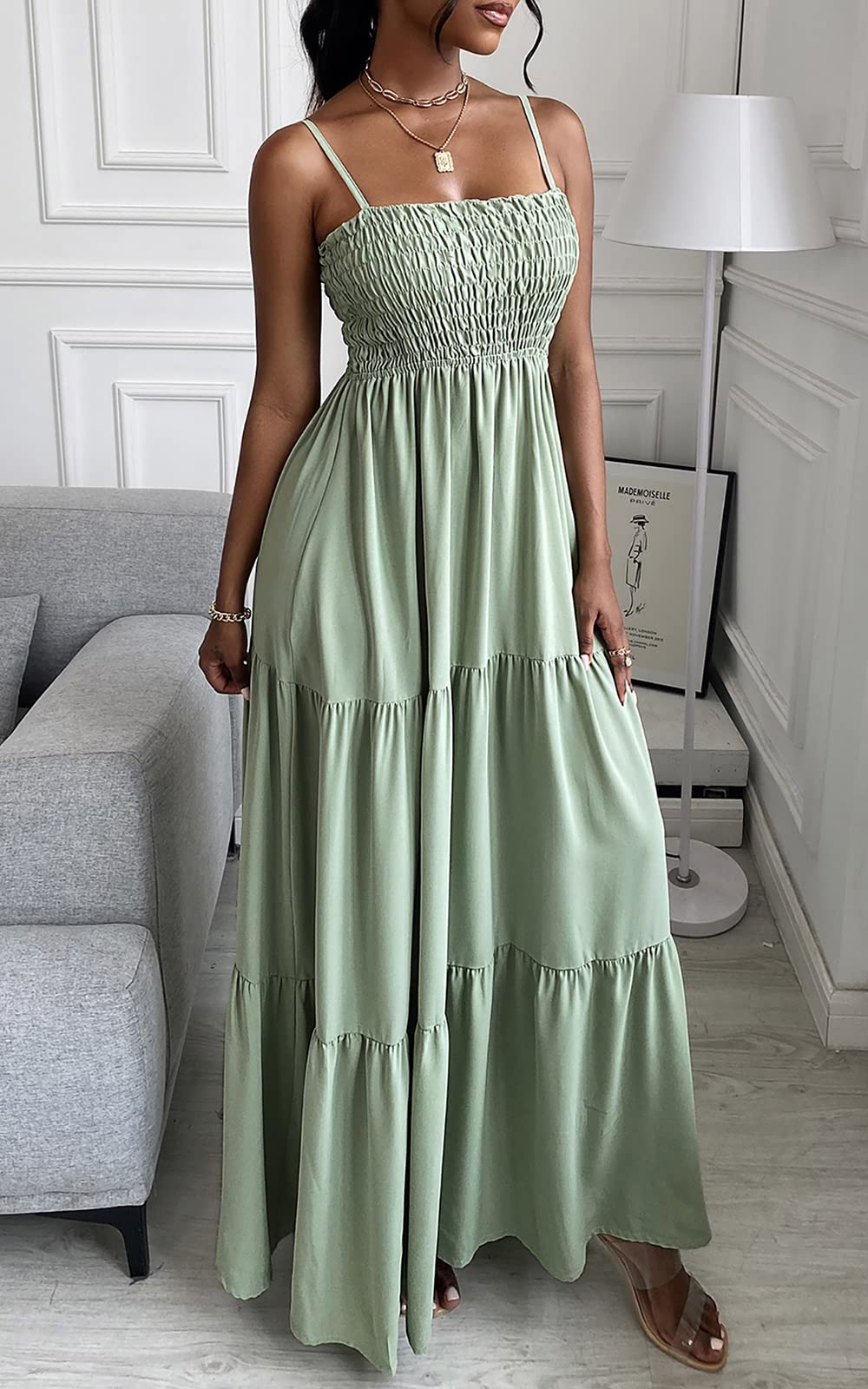 Spaghetti Strap Maxi Dress Women Summer Sleeveless Smocked Boho Long Beach Dress Sundresses - MERGE.DAY.1.FREESTYLE