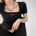Curved Crop Tops Women Summer Square Collar Short Sleeve T-Shirt Fashion Slim Woman - MERGE.DAY.1.FREESTYLE