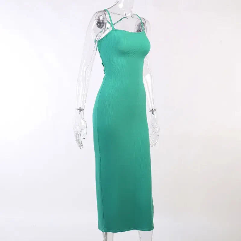 Backless Bandage Bodycon Halter Neck Split Party Dresses - MERGE.DAY.1.FREESTYLE