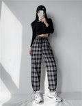 Plaid Pants Women High Waist Drawstring Loose Straight Baggy Pants 2022 Spring and Summer - MERGE.DAY.1.FREESTYLE