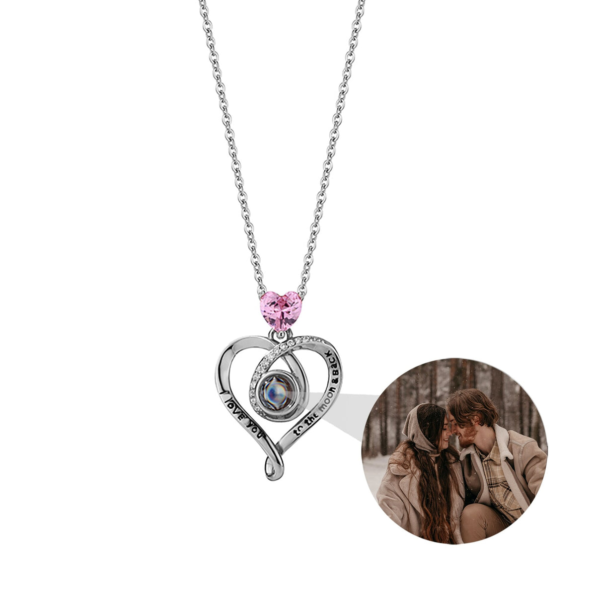 Zircon heart-shaped projection necklace with customizable photos Personalized Pendant - MERGE.DAY.1.FREESTYLE