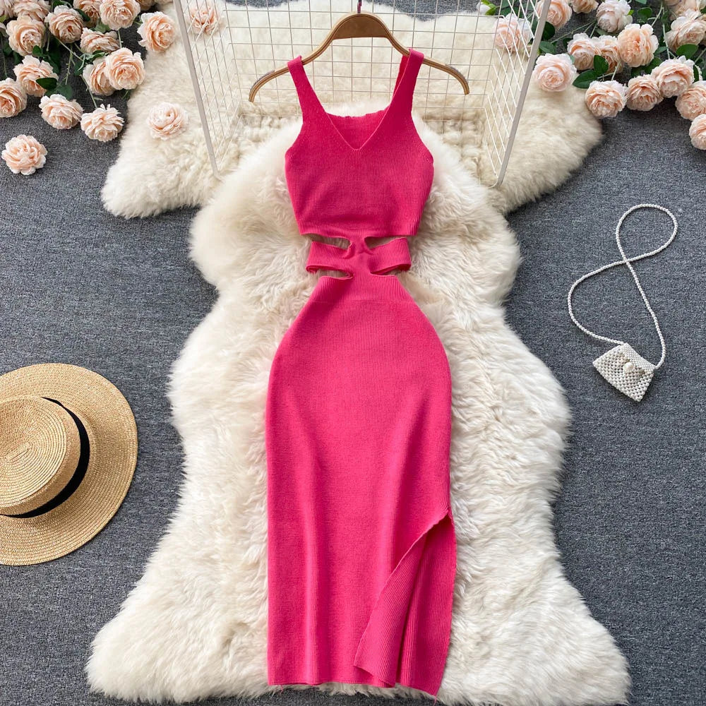 Dress Sexy Cut Out Waist Package Hips Split Bodycon Dress Vestidos Sundress - MERGE.DAY.1.FREESTYLE