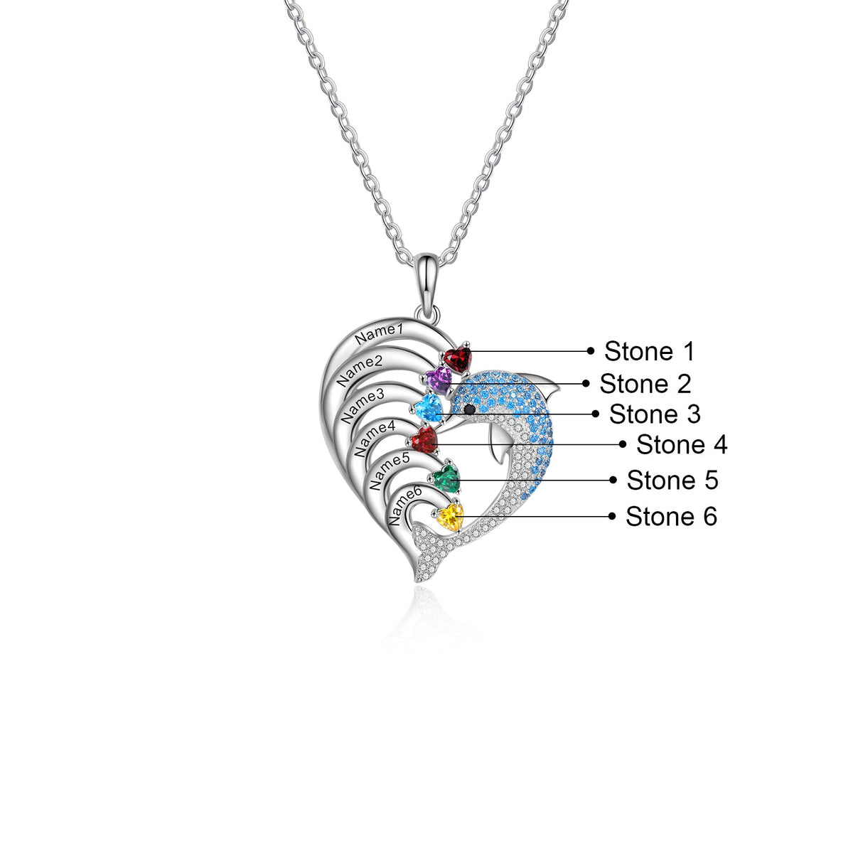 Delicate Dolphin 2-8 Name Necklace Customized Heart Pendant - MERGE.DAY.1.FREESTYLE