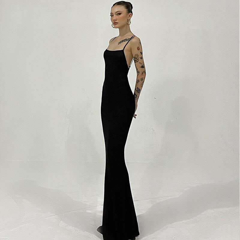 Spaghetti Strap Square Collar Sleeveless Maxi Dress Skinny - MERGE.DAY.1.FREESTYLE
