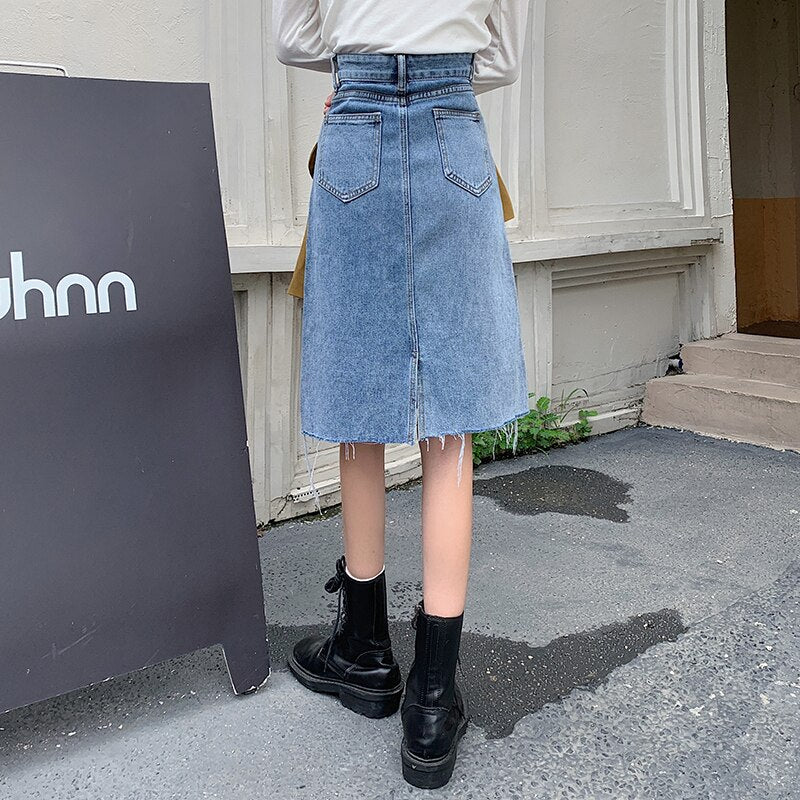 Spring Summer High Waist Denim Skirts Women Casual A-line Zipper Jeans - MERGE.DAY.1.FREESTYLE