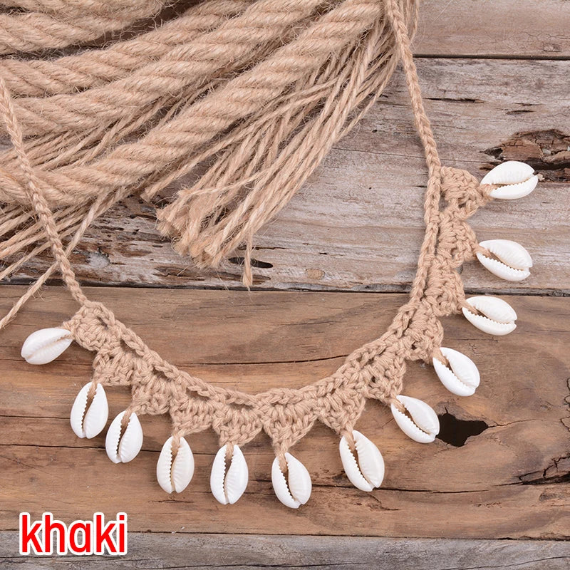 Shell Choker Necklace Natural Sea Cowrie Shell Rope Chain Choker Necklace - MERGE.DAY.1.FREESTYLE
