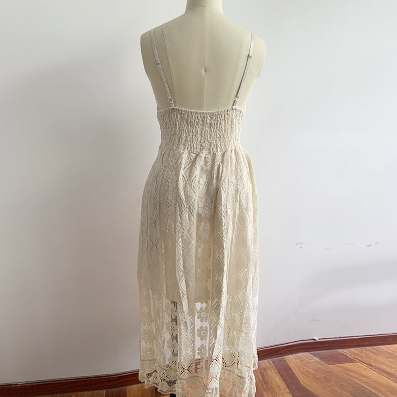 Women Dress Beach Style Elegant White Lace Spaghetti Srap Sundress Female Hollow Out Boho - MERGE.DAY.1.FREESTYLE