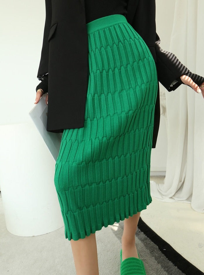 Wrapped Knitted Skirts Pencil Skirt Women Slim Fit Zipper Mid-Calf Skirt - MERGE.DAY.1.FREESTYLE