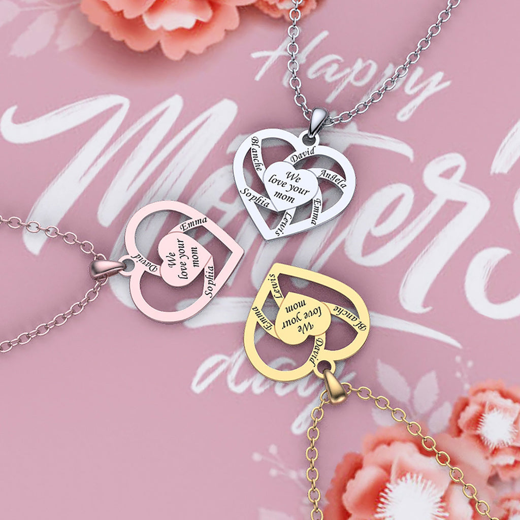 Personalized Mother Name Necklace With Text Custom Heart Pendant Necklace - MERGE.DAY.1.FREESTYLE