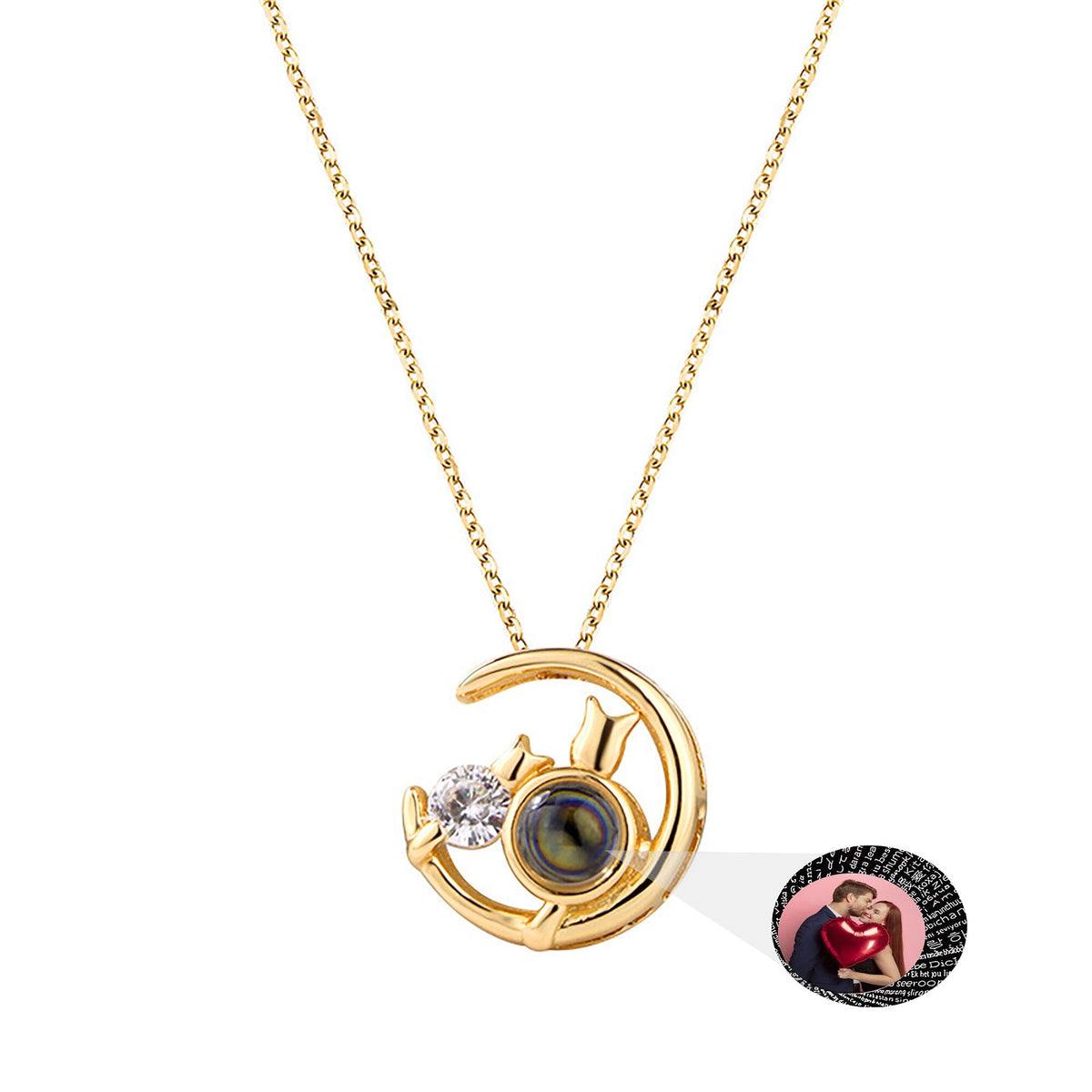 Moon Cat with customizable photos Projection Necklace Pendant Jewelry - MERGE.DAY.1.FREESTYLE