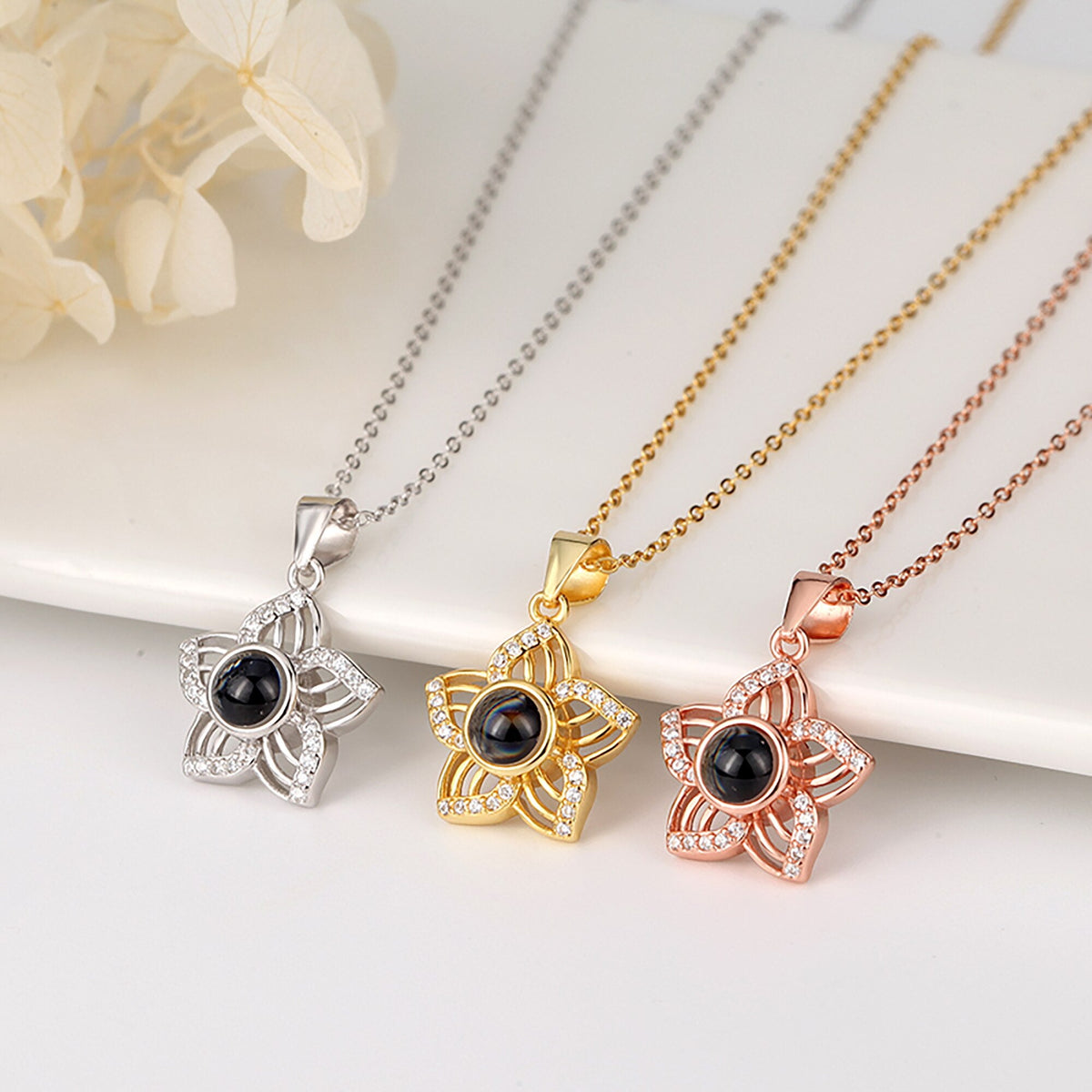 Customized Crystal Flower Photo Projection Pendant Necklace Personalized - MERGE.DAY.1.FREESTYLE