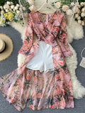 Women Casual Two Piece Set Long Sleeve V Neck Asymmetrical Chiffon Shirt - MERGE.DAY.1.FREESTYLE