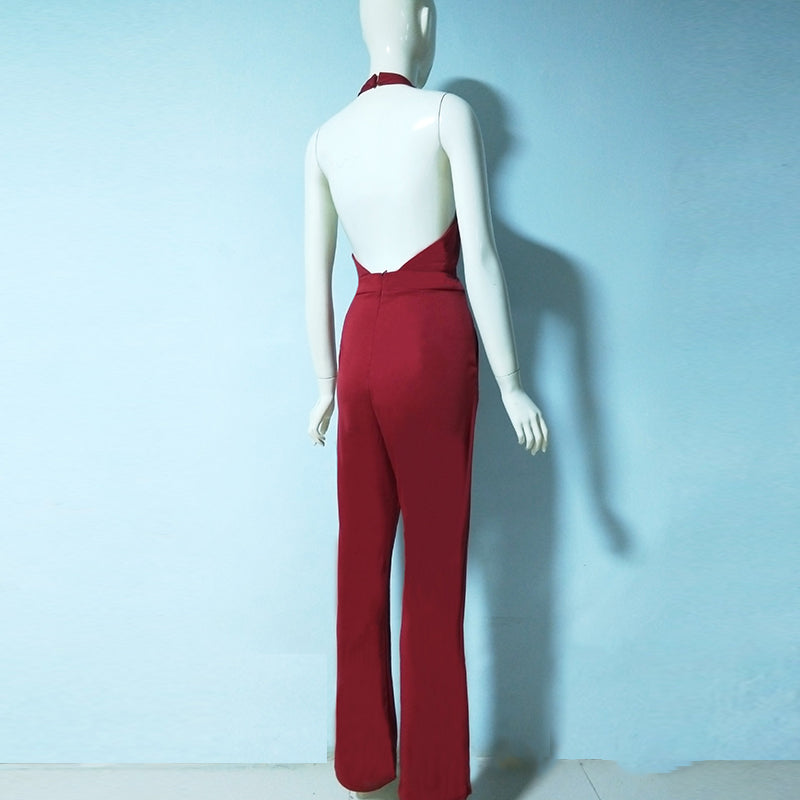 Jumpsuits for Women 2022 Sexy Polyester Backless Wide Leg Pants Sleeveless Summer Rompers - MERGE.DAY.1.FREESTYLE