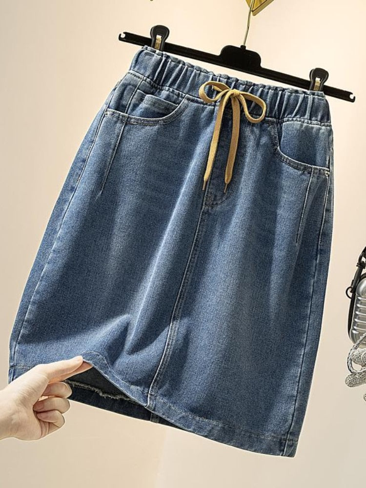 Spring Summer Denim Skirts Women Fashion Elastic Waist Lace-up Jeans - MERGE.DAY.1.FREESTYLE