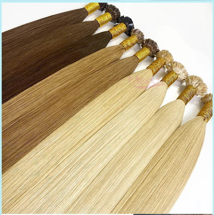 MESXN High Quality Flat Tip Hair Extensions 100% Really Human Fusion Hair Extensions Brown Blonde Color Thickening Of Roots - MERGE.DAY.1.FREESTYLE