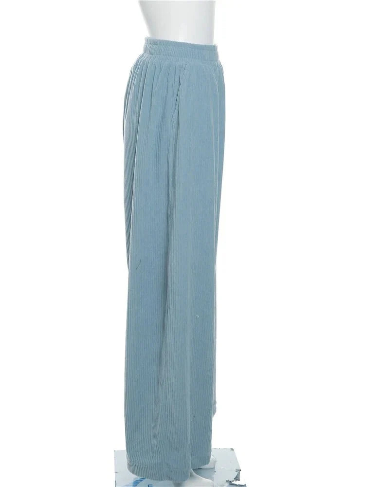 Basic Pocket High Waist Trousers Corduroy Streetwear Long Bottoms - MERGE.DAY.1.FREESTYLE