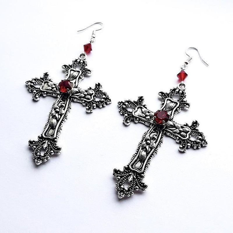 Large Detailed Cross Drill Pendant Necklace Silver Color Tone Gothic Punk Jewellery - MERGE.DAY.1.FREESTYLE