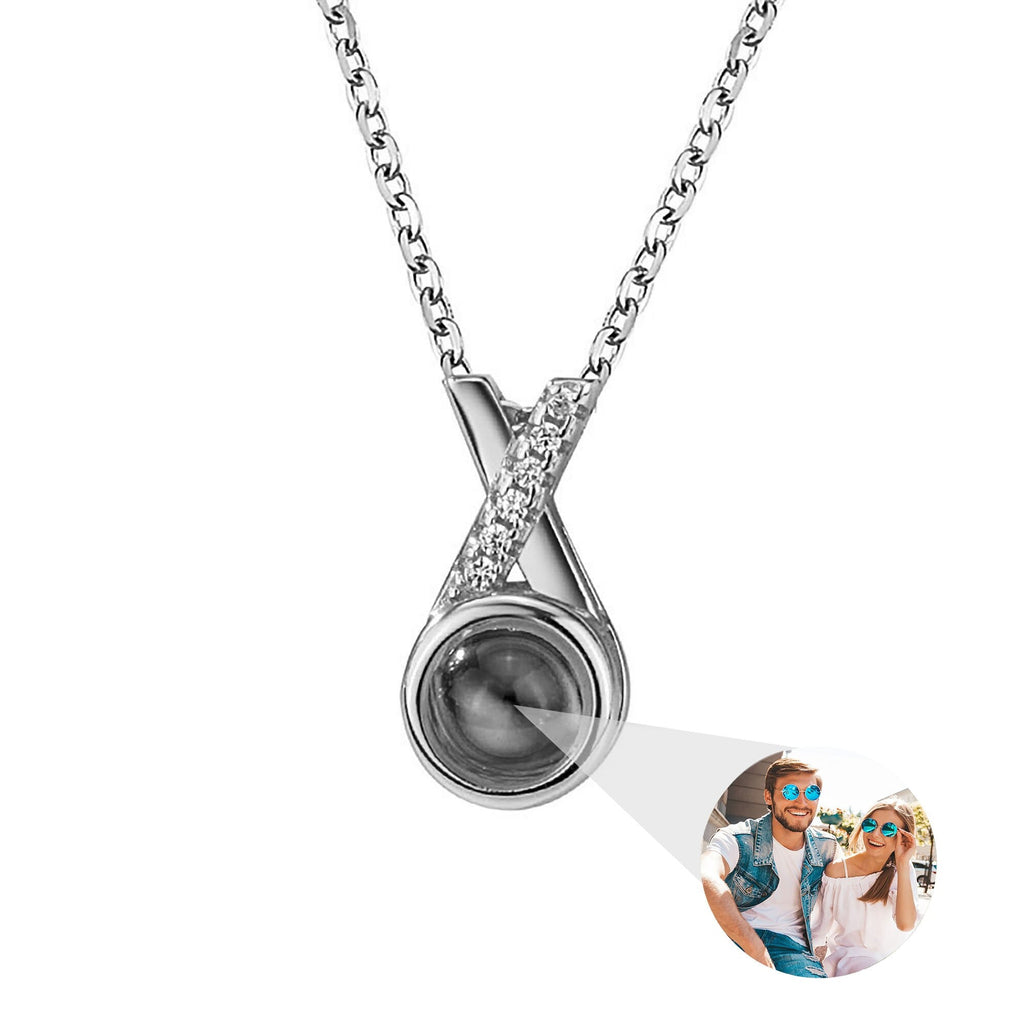 X-letter Projection Necklace With Customizable PhotosSilver 925 Necklace - MERGE.DAY.1.FREESTYLE