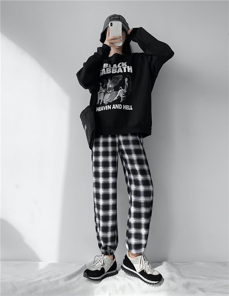 Plaid Pants Women High Waist Drawstring Loose Straight Baggy Pants 2022 Spring and Summer - MERGE.DAY.1.FREESTYLE