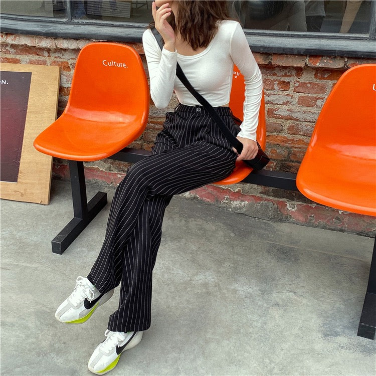 Striped Baggy Pants Women New High Waist Loose Straight Wide Leg Pants Female 2022 Summer - MERGE.DAY.1.FREESTYLE