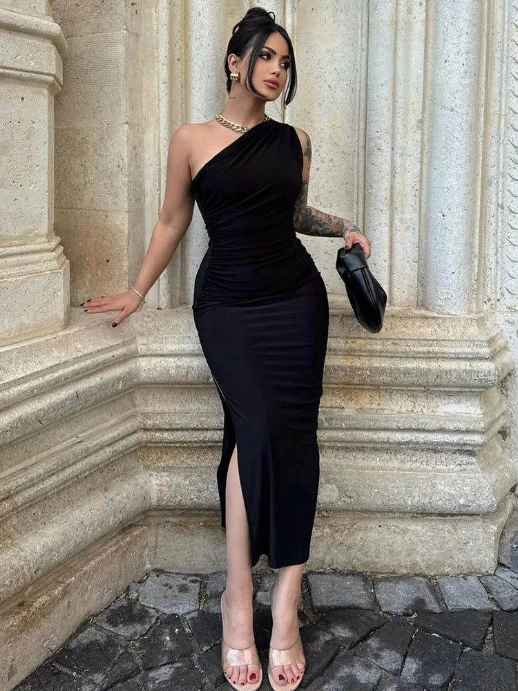 Solid Sleeveless Backless Slim Dress Female Off Shoulder Club Elegant Party Dress - MERGE.DAY.1.FREESTYLE