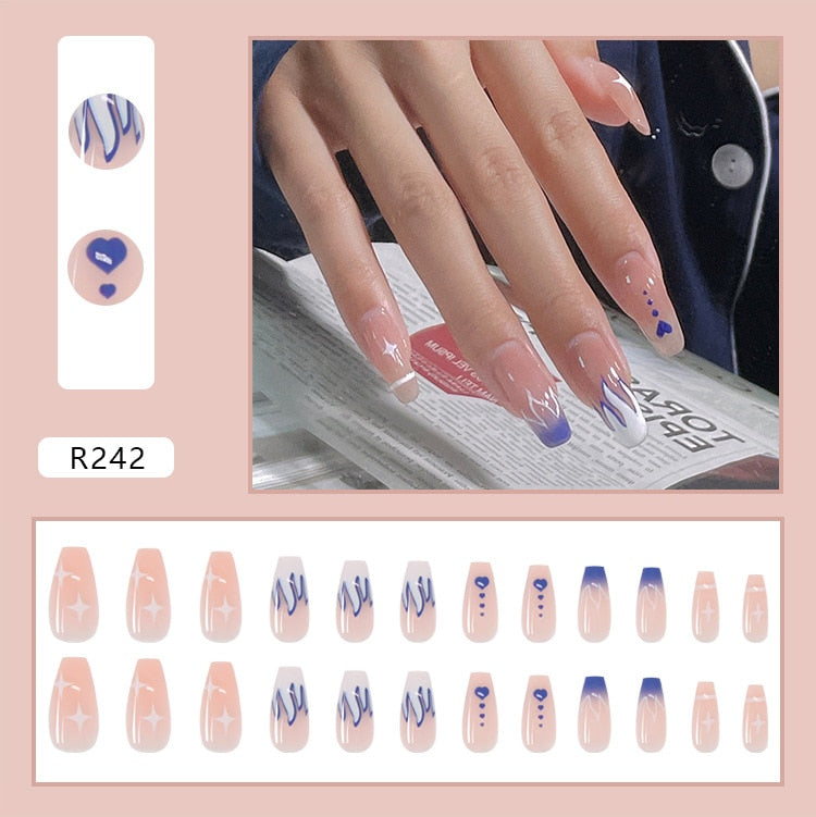 24Pcs/Box Charming Pink Flame Short Fake Nails press on Square Head Full Cover Detachable - MERGE.DAY.1.FREESTYLE