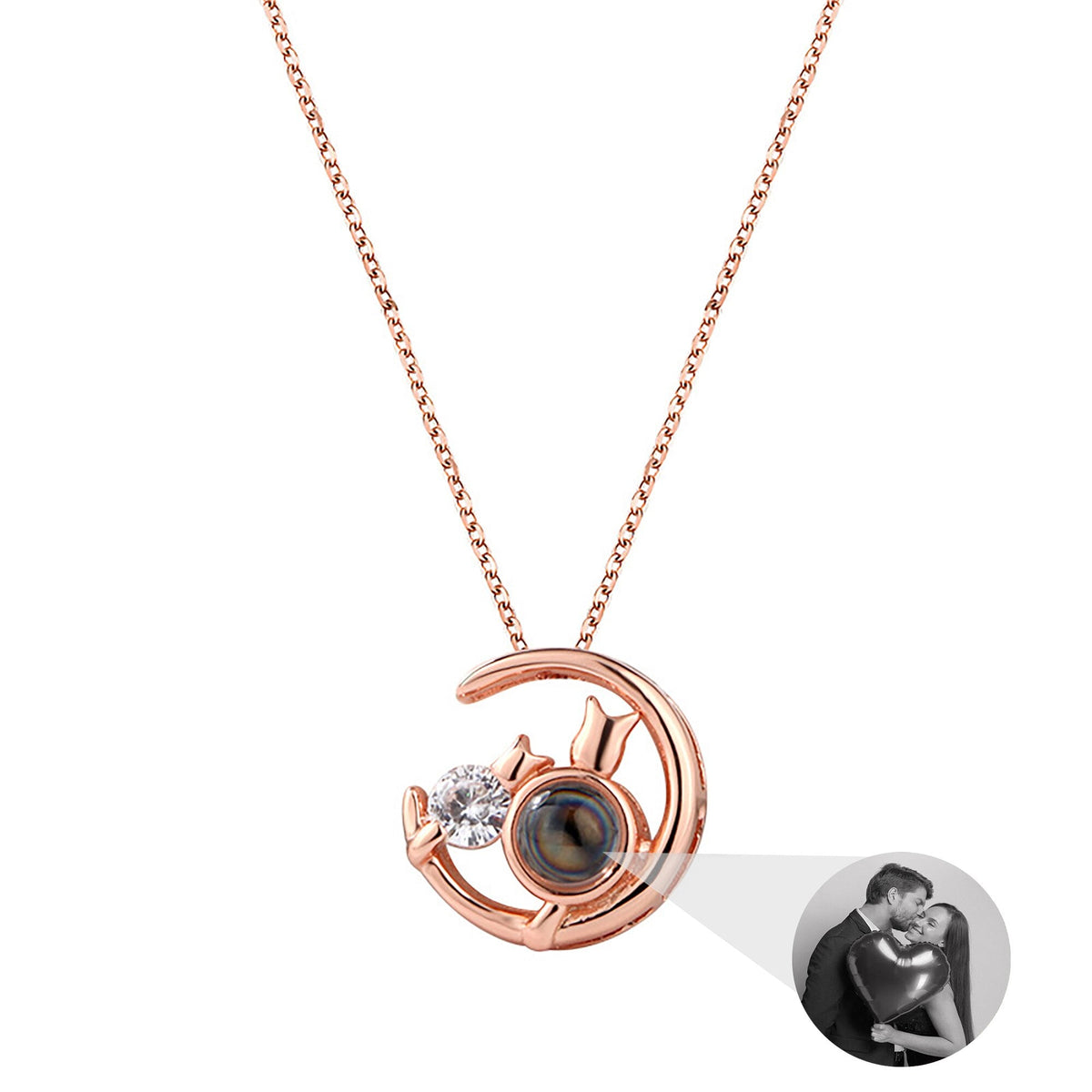 Moon Cat with customizable photos Projection Necklace Pendant Jewelry - MERGE.DAY.1.FREESTYLE